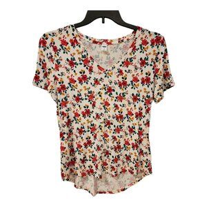 Women's Medium Old Navy Luxe White Red Floral High Low Blouse Shirt Stretchy